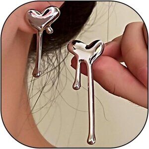 Silver Irregular Heart Waterdrop Earrings for Women - Asymmetrical Melted Liquid